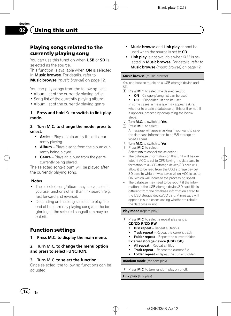 02 using this unit, Function settings | Pioneer DEH-X8600BT User Manual | Page 12 / 40