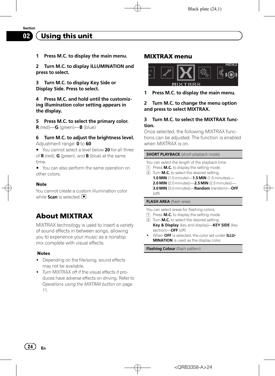 About mixtrax, About, 02 using this unit | Mixtrax menu | Pioneer DEH-X8600BT User Manual | Page 24 / 40
