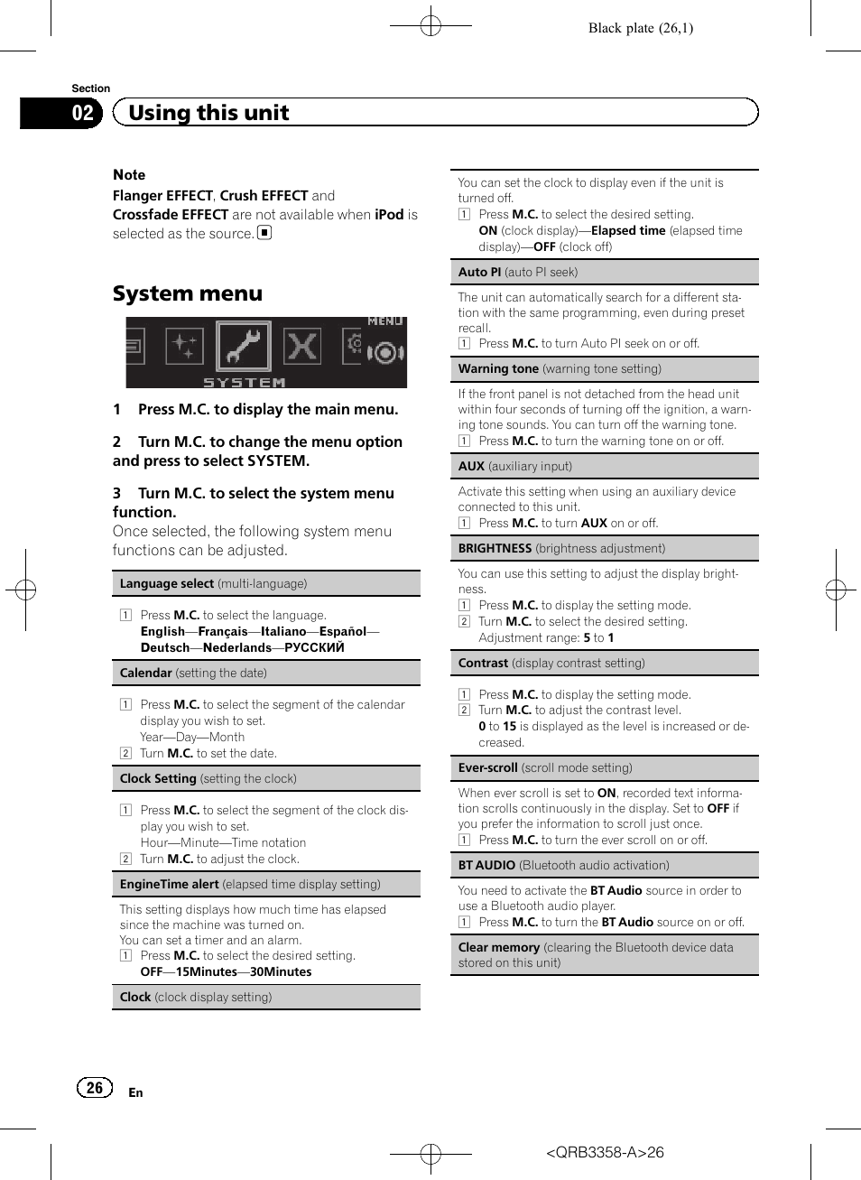 System menu, 02 using this unit | Pioneer DEH-X8600BT User Manual | Page 26 / 40