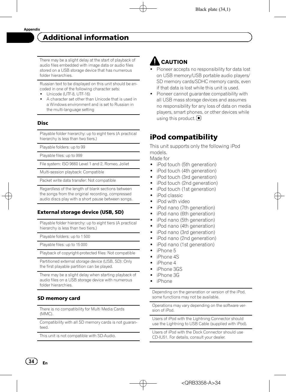 Ipod compatibility, Additional information | Pioneer DEH-X8600BT User Manual | Page 34 / 40