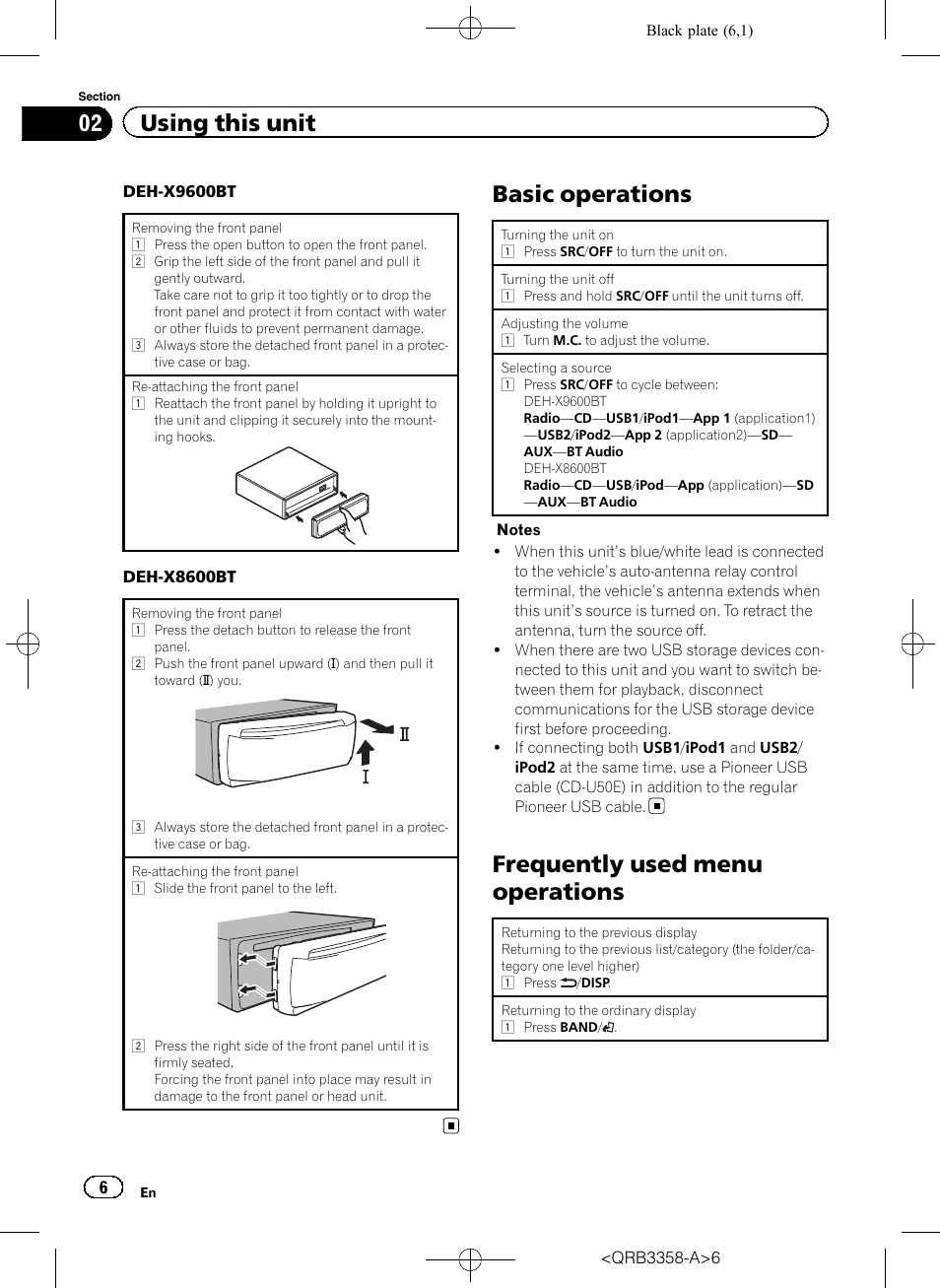 Basic operations, Frequently used menu operations, 02 using this unit | Pioneer DEH-X8600BT User Manual | Page 6 / 40