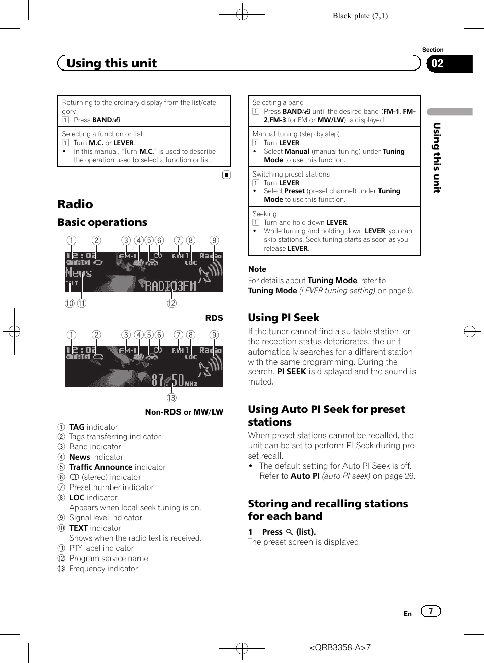 Radio, Using this unit | Pioneer DEH-X8600BT User Manual | Page 7 / 40