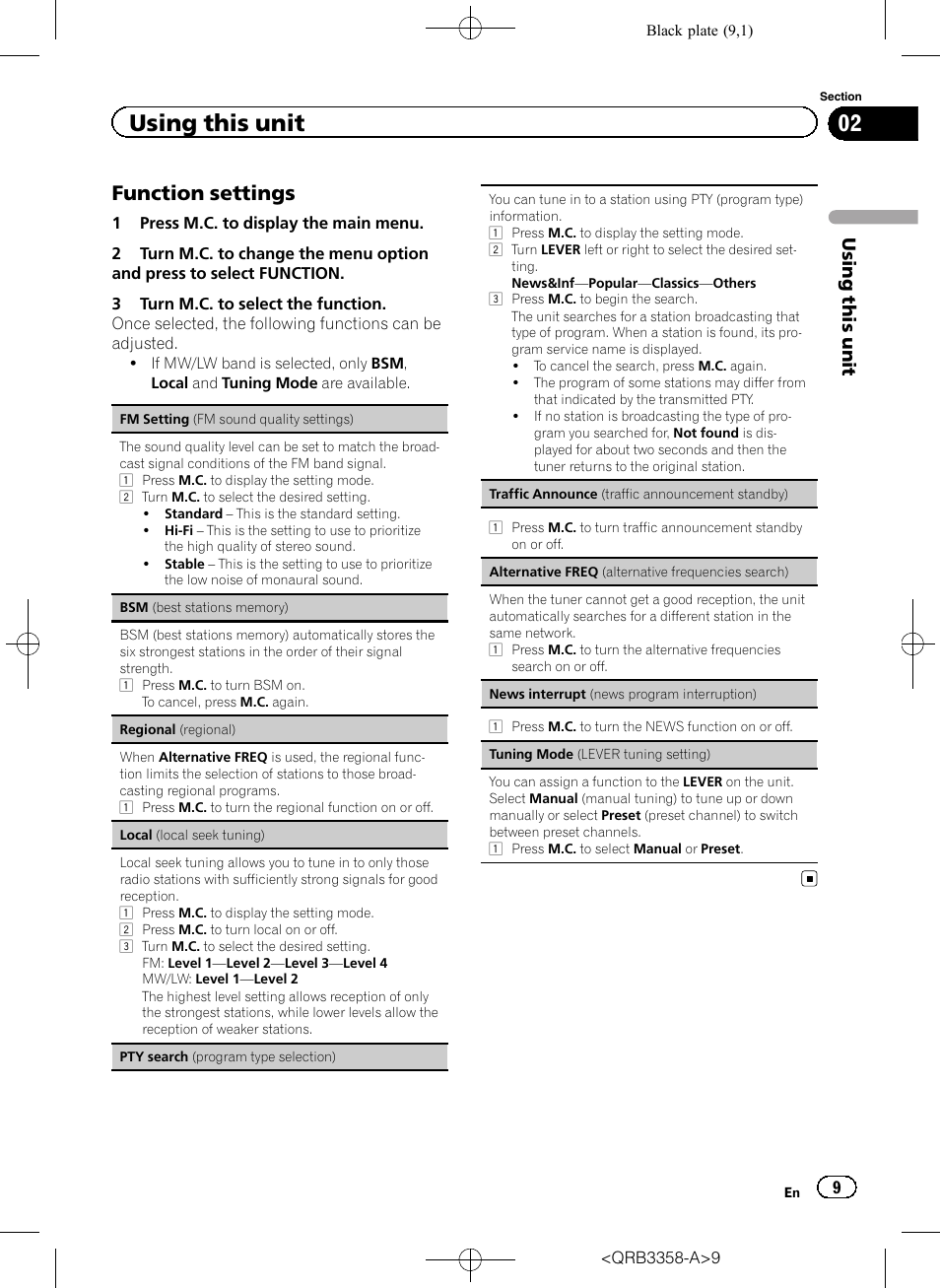 Function settings, Using this unit | Pioneer DEH-X8600BT User Manual | Page 9 / 40