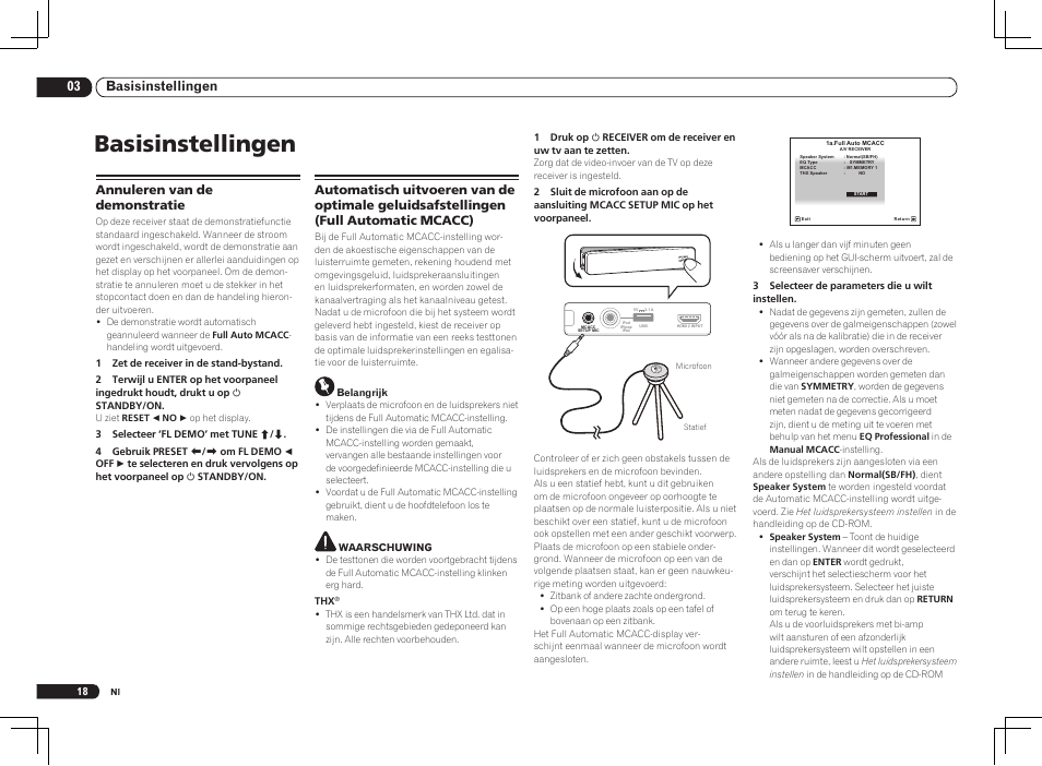 Basisinstellingen, 03 basisinstellingen, Annuleren van de demonstratie | Pioneer VSX-1021 User Manual | Page 104 / 156