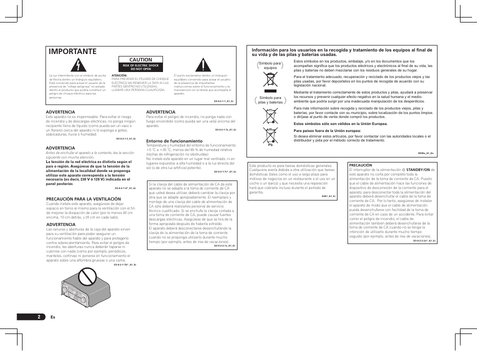 Importante | Pioneer VSX-1021 User Manual | Page 110 / 156