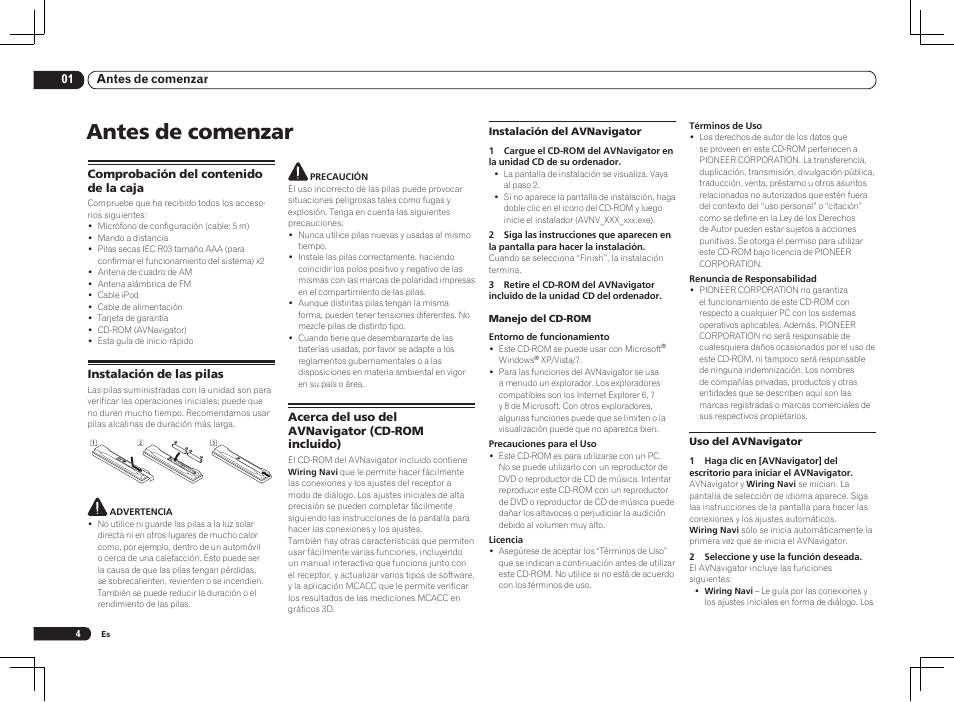 Antes de comenzar | Pioneer VSX-1021 User Manual | Page 112 / 156