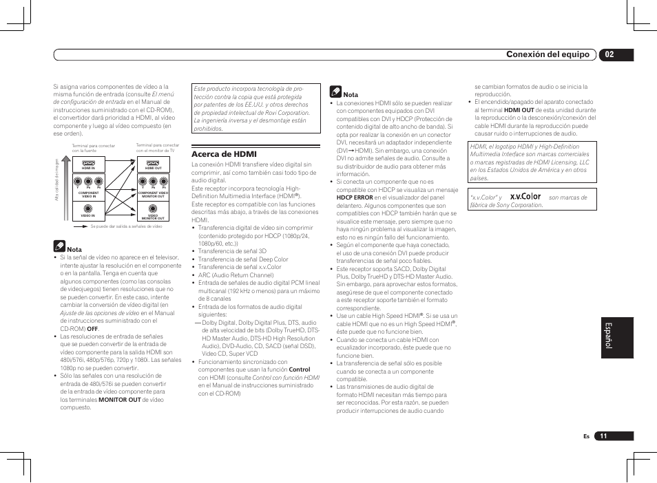 Acerca de hdmi, 02 conexión del equipo | Pioneer VSX-1021 User Manual | Page 119 / 156