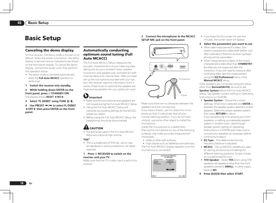 Basic setup, 03 basic setup, Canceling the demo display | Pioneer VSX-1021 User Manual | Page 16 / 156