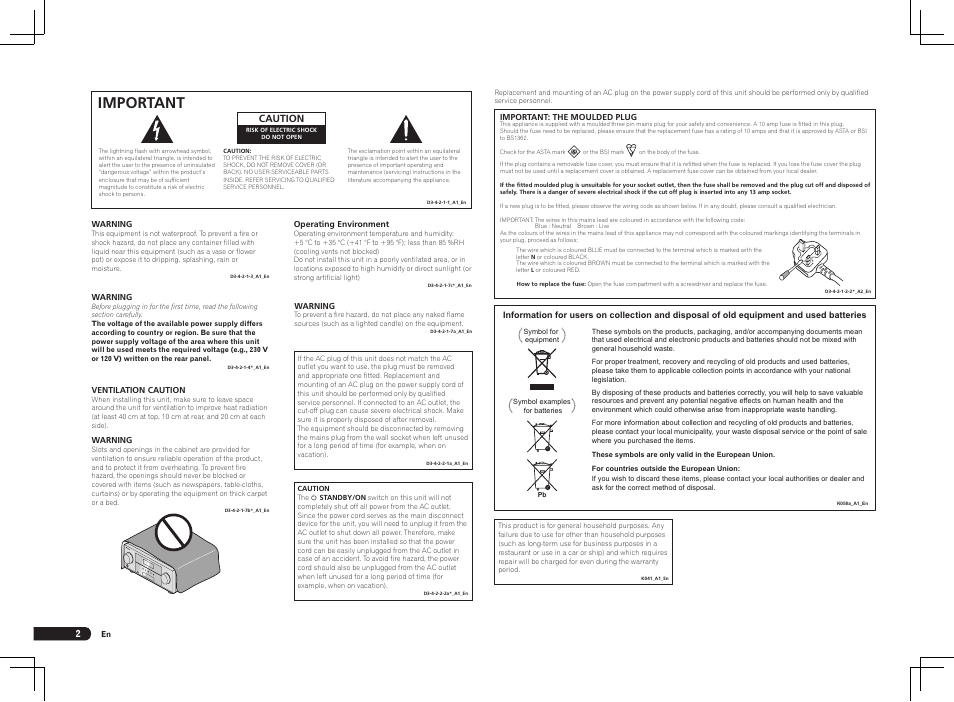 Important | Pioneer VSX-1021 User Manual | Page 2 / 156