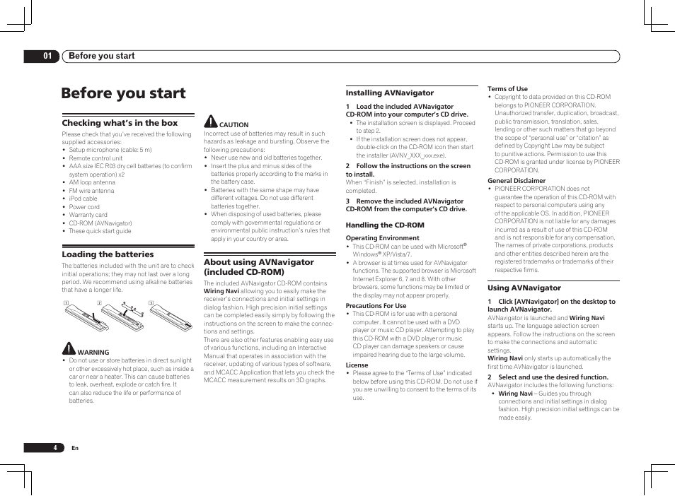 Before you start | Pioneer VSX-1021 User Manual | Page 4 / 156