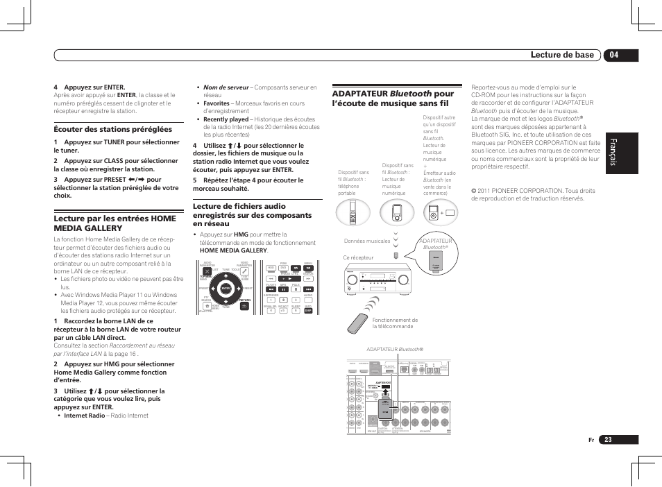 04 lecture de base, Lecture par les entrées home media gallery, Écouter des stations préréglées | Pioneer VSX-1021 User Manual | Page 43 / 156