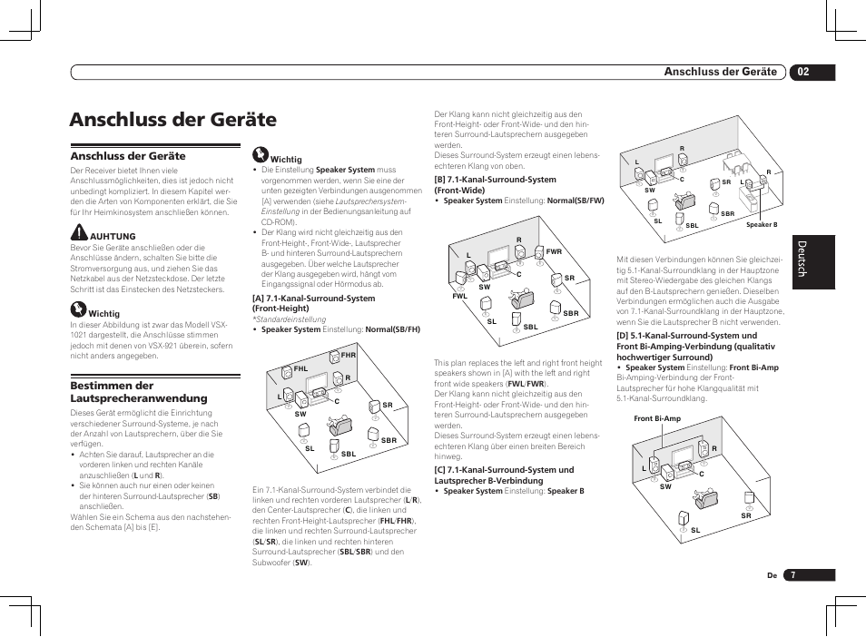 Anschluss der geräte, 02 anschluss der geräte | Pioneer VSX-1021 User Manual | Page 49 / 156