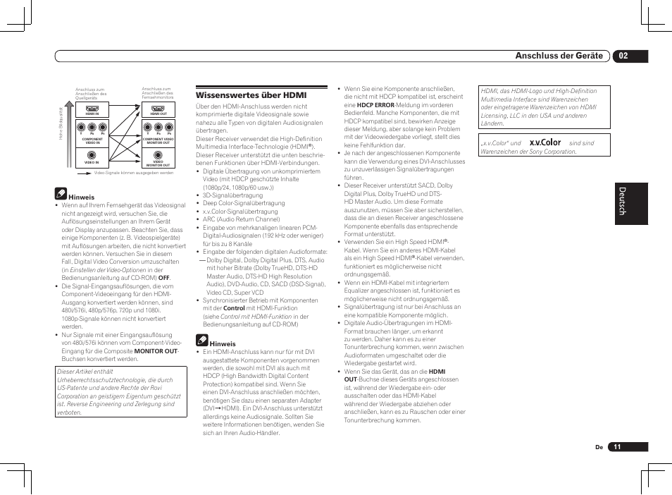 Wissenswertes über hdmi, 02 anschluss der geräte | Pioneer VSX-1021 User Manual | Page 53 / 156