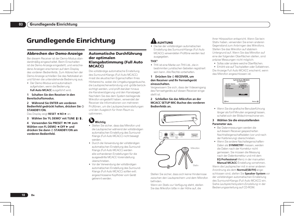 Grundlegende einrichtung, 03 grundlegende einrichtung, Abbrechen der demo-anzeige | Pioneer VSX-1021 User Manual | Page 60 / 156
