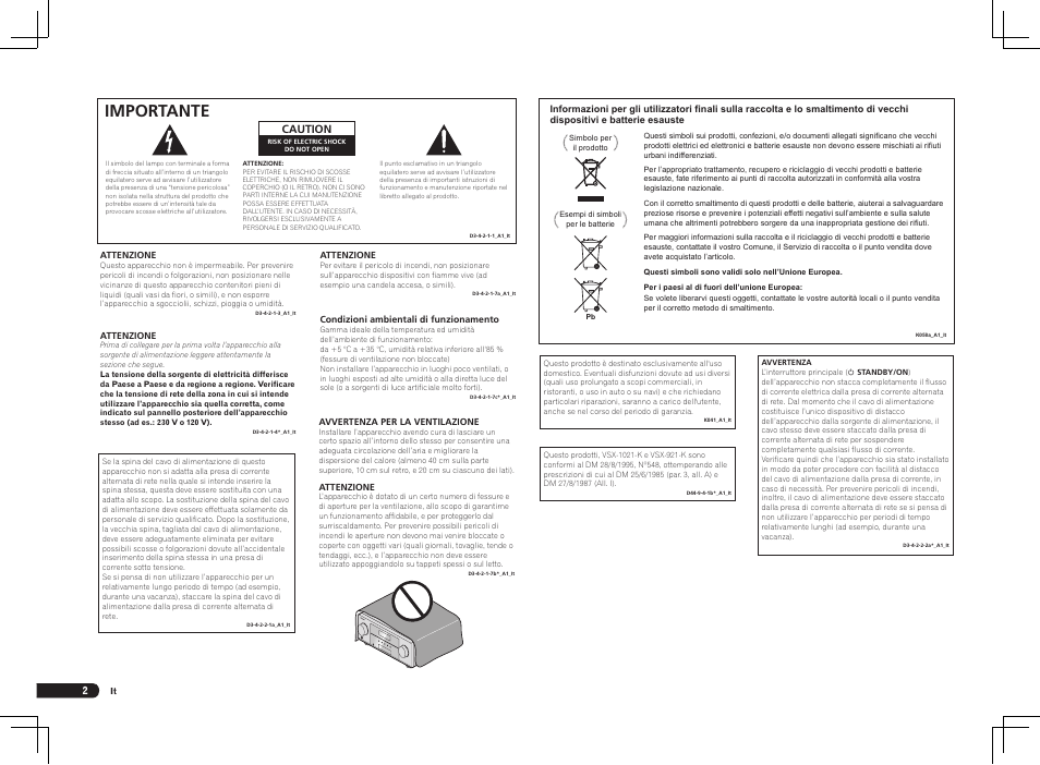Importante | Pioneer VSX-1021 User Manual | Page 66 / 156
