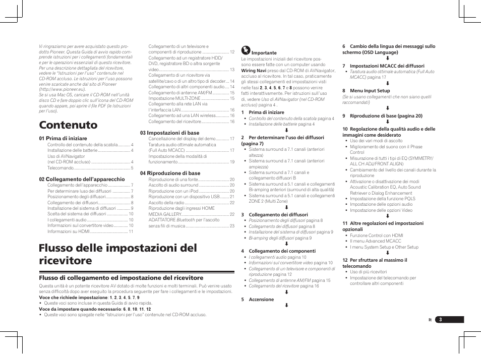 Contenuto, Flusso delle impostazioni del ricevitore | Pioneer VSX-1021 User Manual | Page 67 / 156