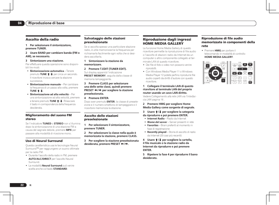 04 riproduzione di base, Riproduzione dagli ingressi home media gallery, Ascolto della radio | Pioneer VSX-1021 User Manual | Page 86 / 156