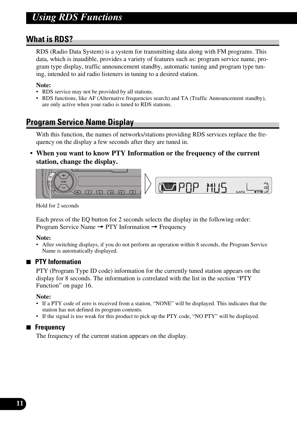 Using rds functions, What is rds? program service name display, What is rds | Program service name display | Pioneer KEH-P4010R User Manual | Page 12 / 100