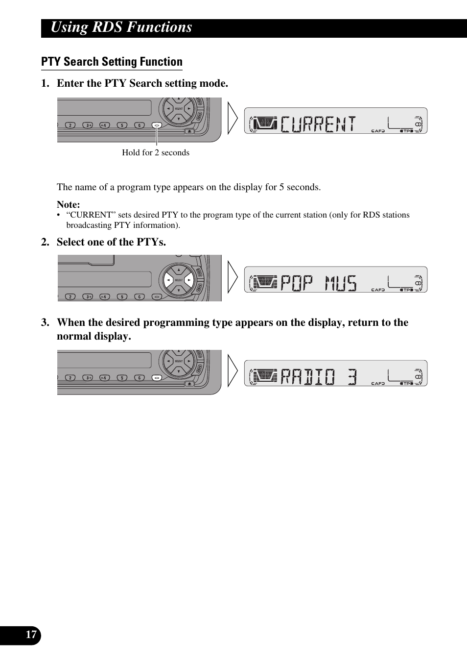 Pty search setting function, Using rds functions | Pioneer KEH-P4010R User Manual | Page 18 / 100