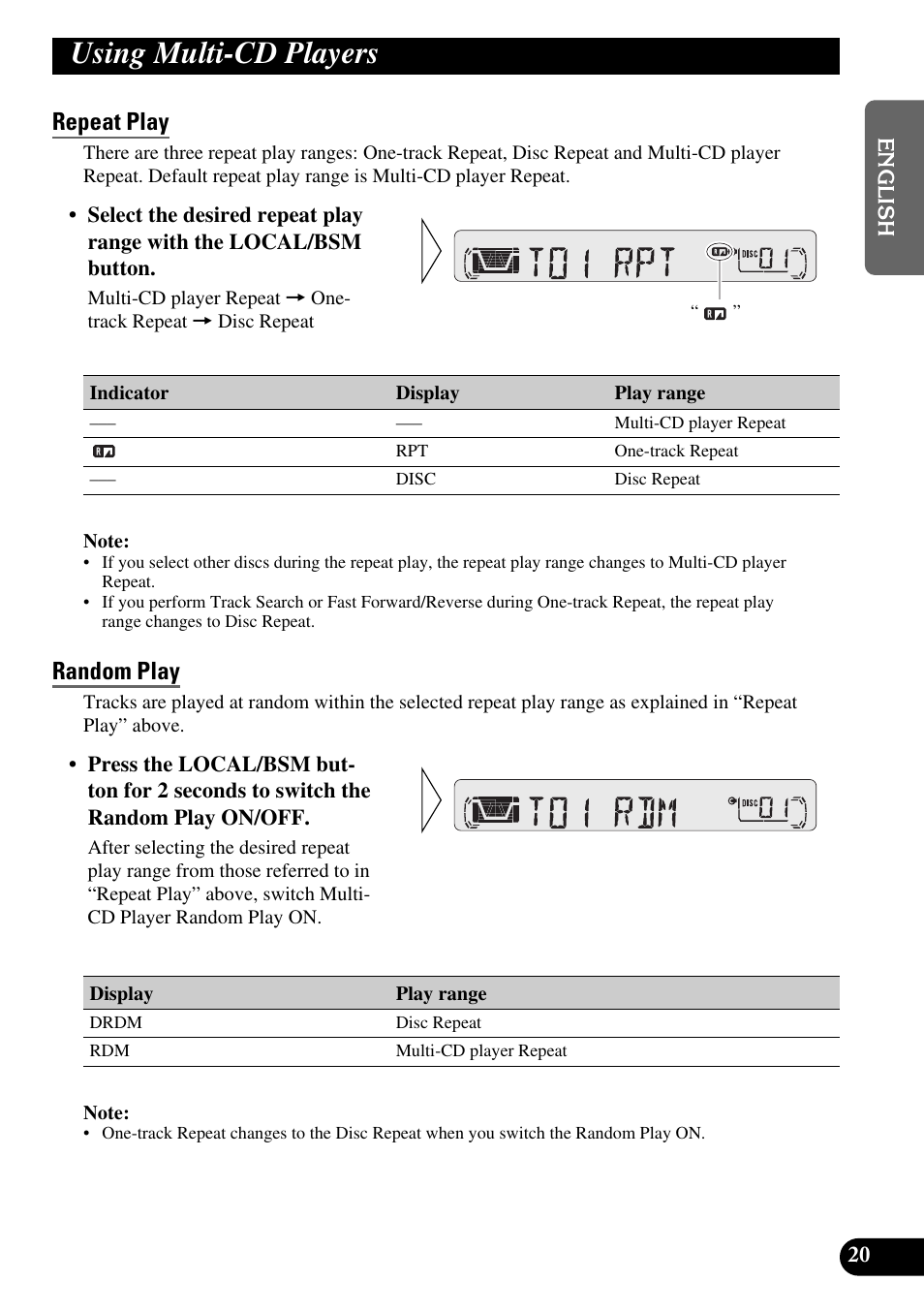 Using multi-cd players, Repeat play, Random play | Pioneer KEH-P4010R User Manual | Page 21 / 100