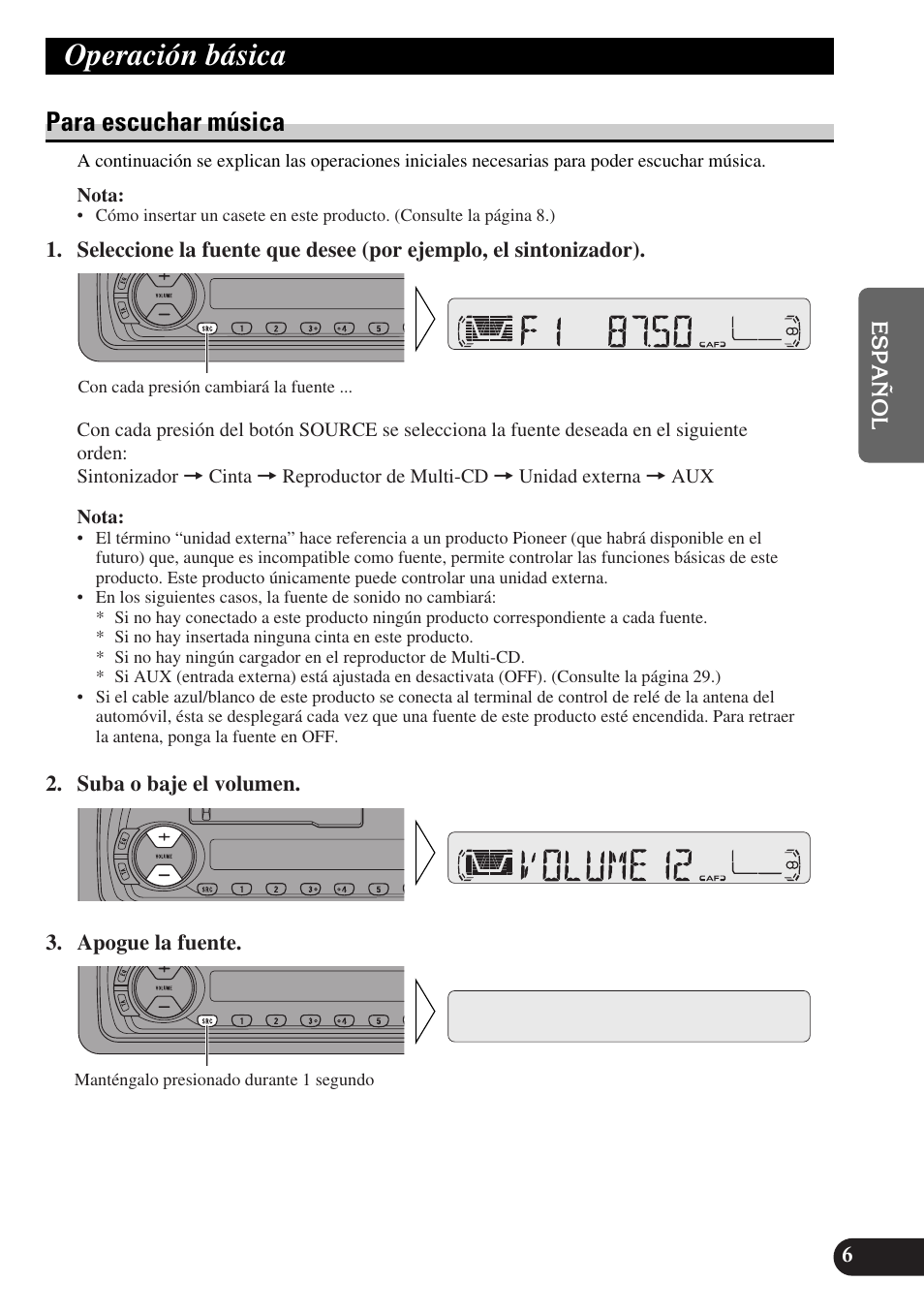 Operación básica, Para escuchar música | Pioneer KEH-P4010R User Manual | Page 39 / 100