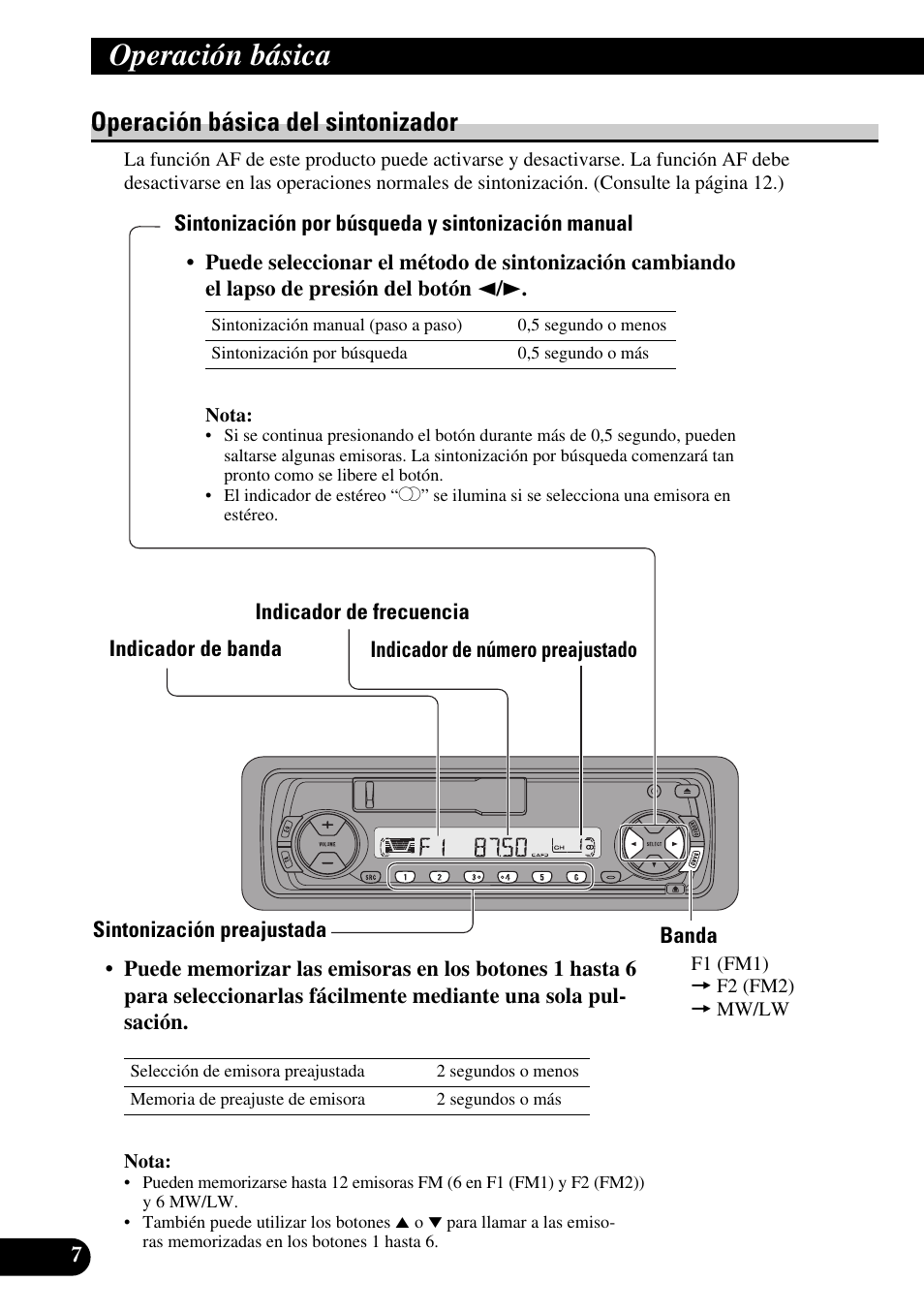 Operación básica del sintonizador, Sintonización por búsqueda y sintonización manual, Sintonización preajustada | Banda, Operación básica | Pioneer KEH-P4010R User Manual | Page 40 / 100