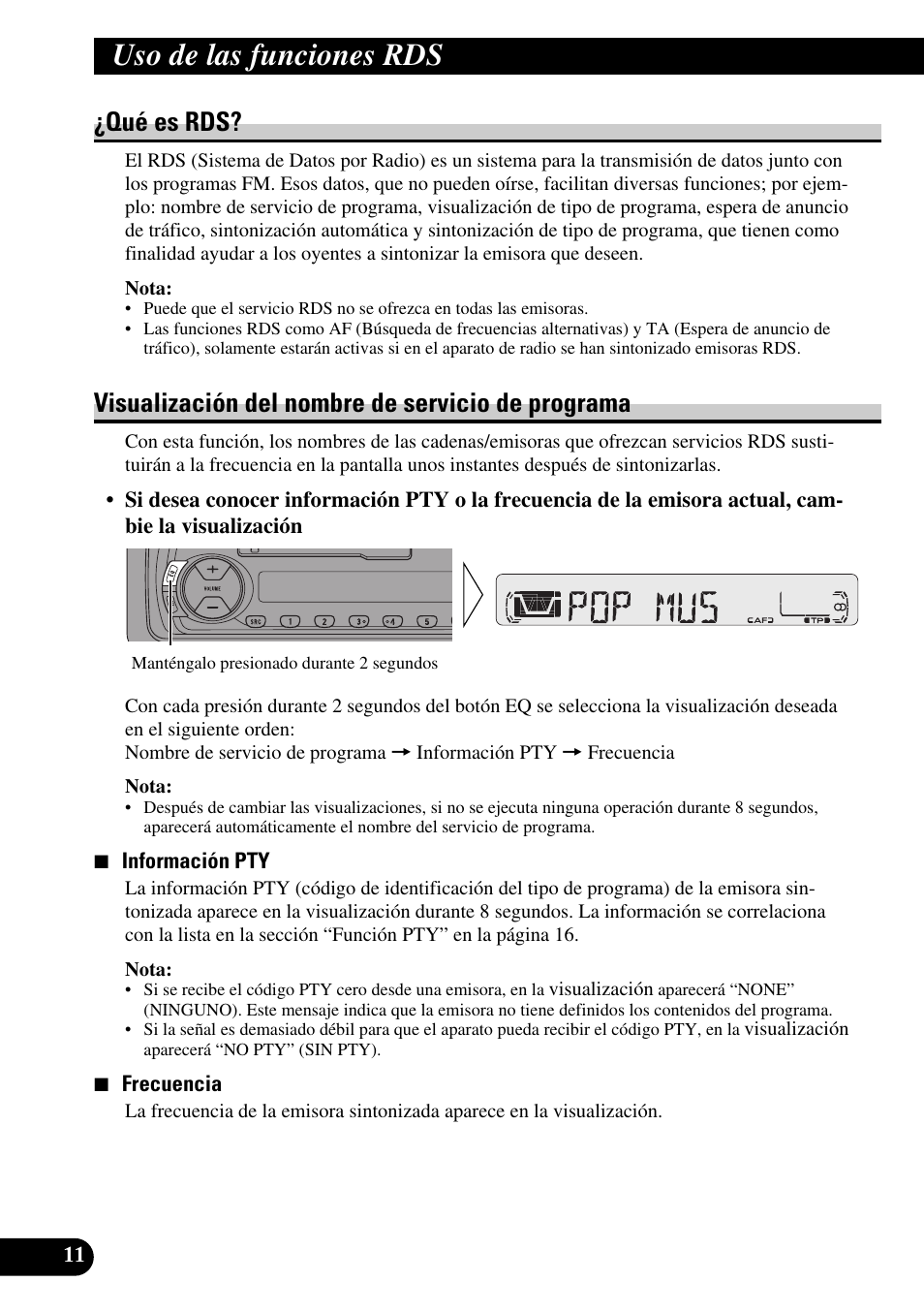 Uso de las funciones rds, Qué es rds? visualización del nombre de servicio, De programa | Qué es rds, Visualización del nombre de servicio de programa | Pioneer KEH-P4010R User Manual | Page 44 / 100