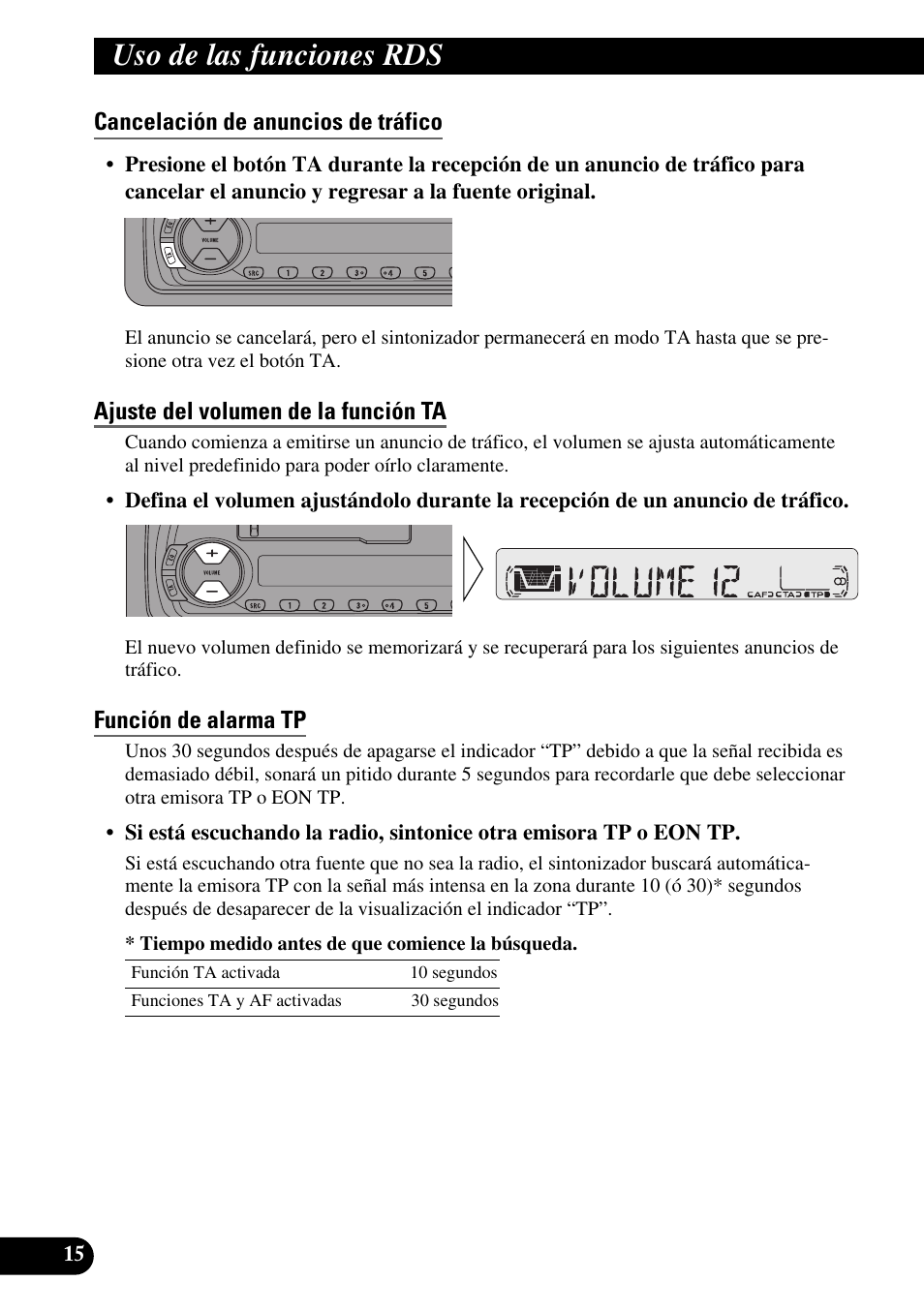 Cancelación de anuncios de tráfico, Ajuste del volumen de la función ta, Función de alarma tp | Uso de las funciones rds | Pioneer KEH-P4010R User Manual | Page 48 / 100