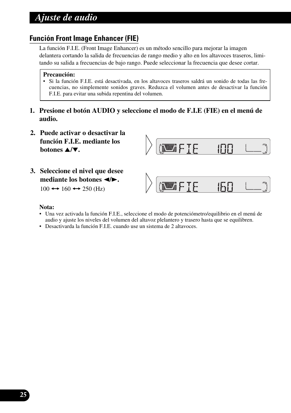 Función front image enhancer (fie), Ajuste de audio | Pioneer KEH-P4010R User Manual | Page 58 / 100