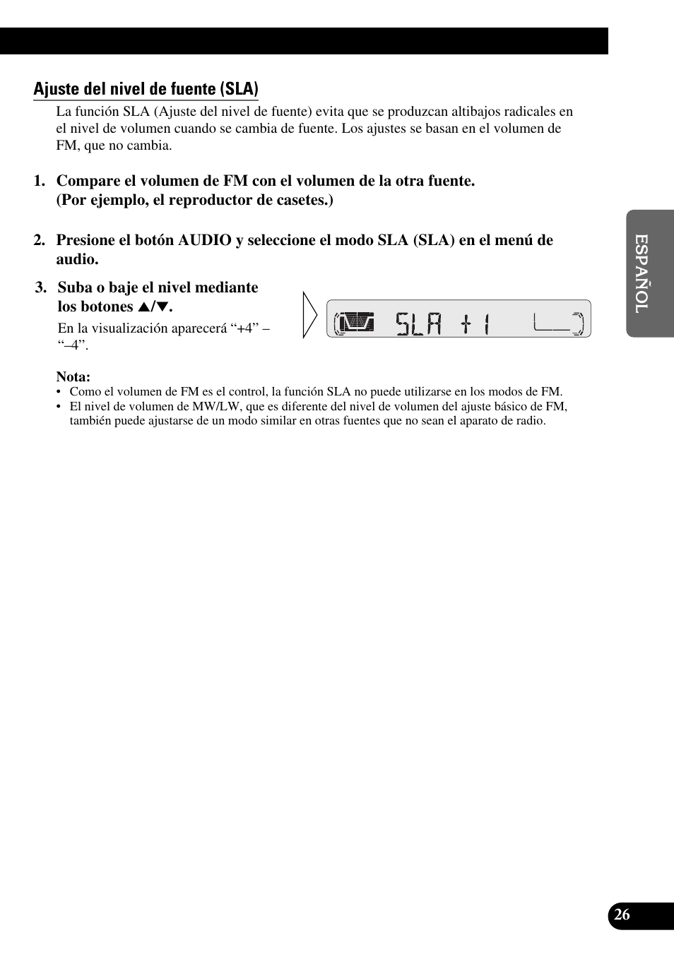 Ajuste de nivel de fuente (sla), Ajuste del nivel de fuente (sla) | Pioneer KEH-P4010R User Manual | Page 59 / 100