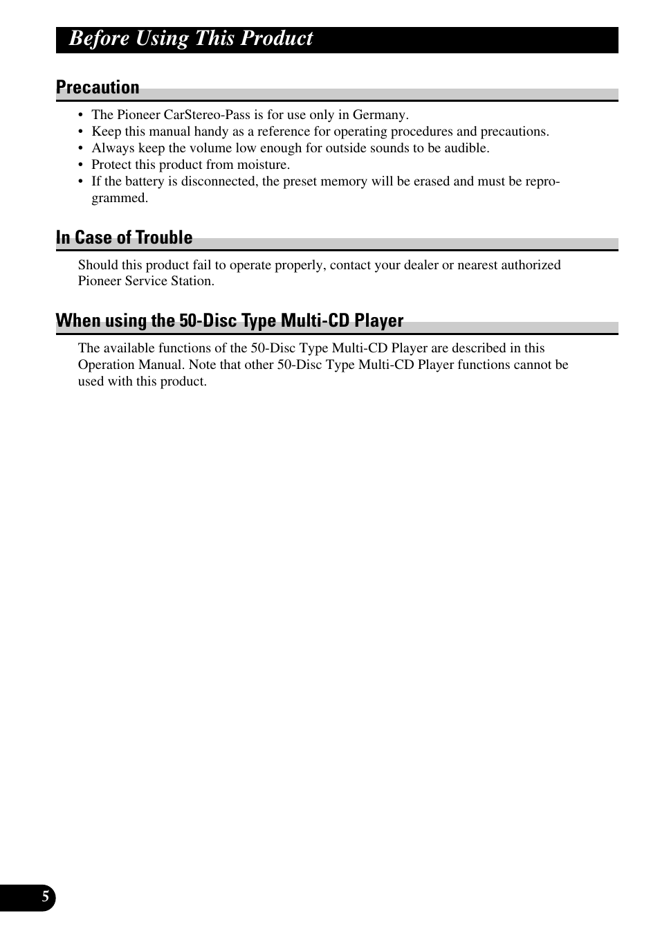 Before using this product | Pioneer KEH-P4010R User Manual | Page 6 / 100