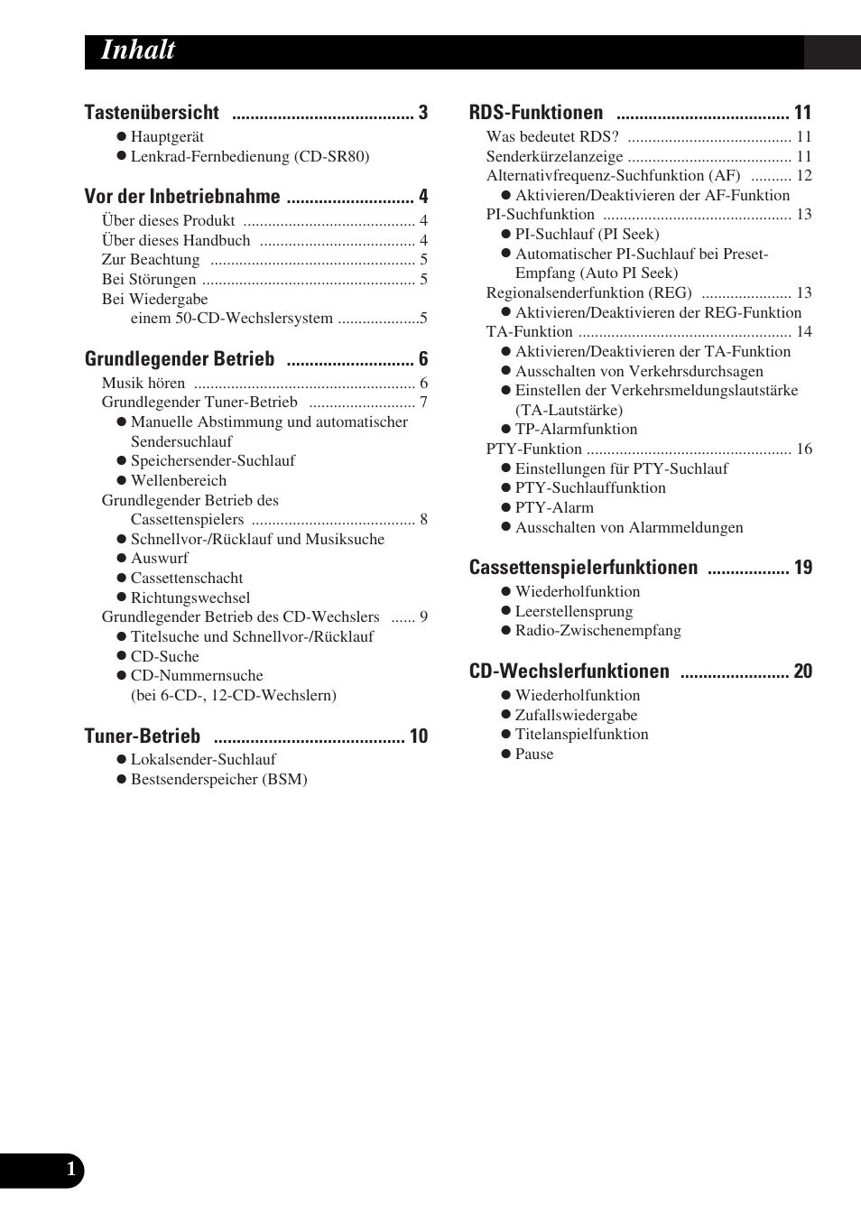 Inhalt, Tastenübersicht, Vor der inbetriebnahme | Grundlegender betrieb, Tuner-betrieb, Rds-funktionen, Cassettenspielerfunktionen, Cd-wechslerfunktionen | Pioneer KEH-P4010R User Manual | Page 66 / 100