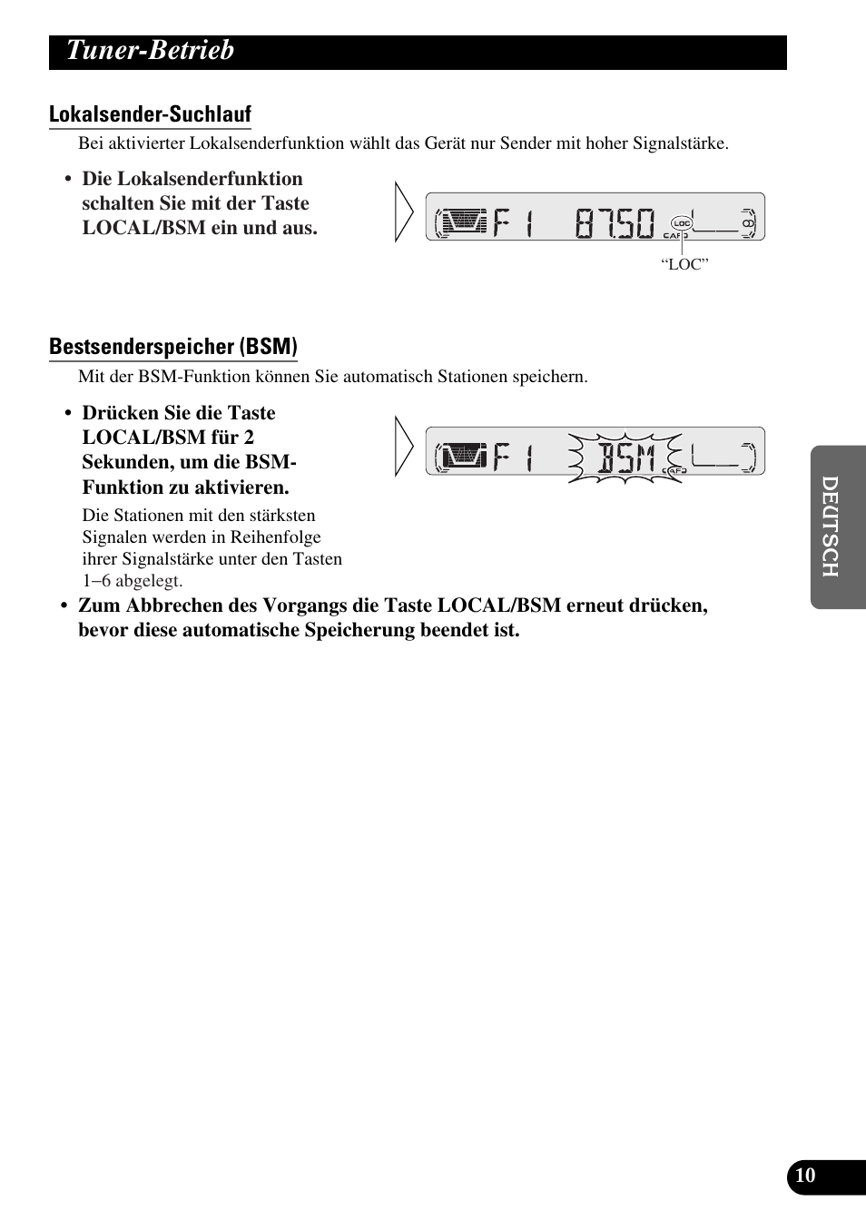 Tuner-betrieb, Lokalsender-suchlauf, Bestsenderspeicher (bsm) | Pioneer KEH-P4010R User Manual | Page 75 / 100