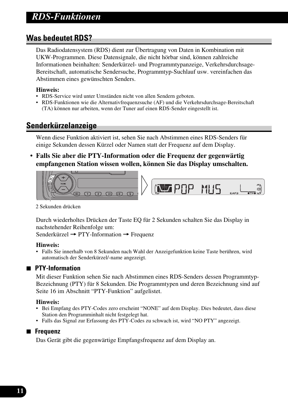 Rds-funktionen, Was bedeutet rds? senderkürzelanzeige, Was bedeutet rds | Senderkürzelanzeige | Pioneer KEH-P4010R User Manual | Page 76 / 100