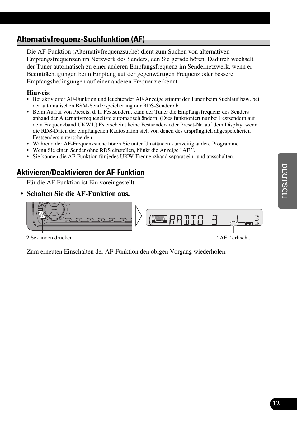 Alternativfrequenz-suchfunktion (af), Aktivieren/deaktivieren der af-funktion | Pioneer KEH-P4010R User Manual | Page 77 / 100