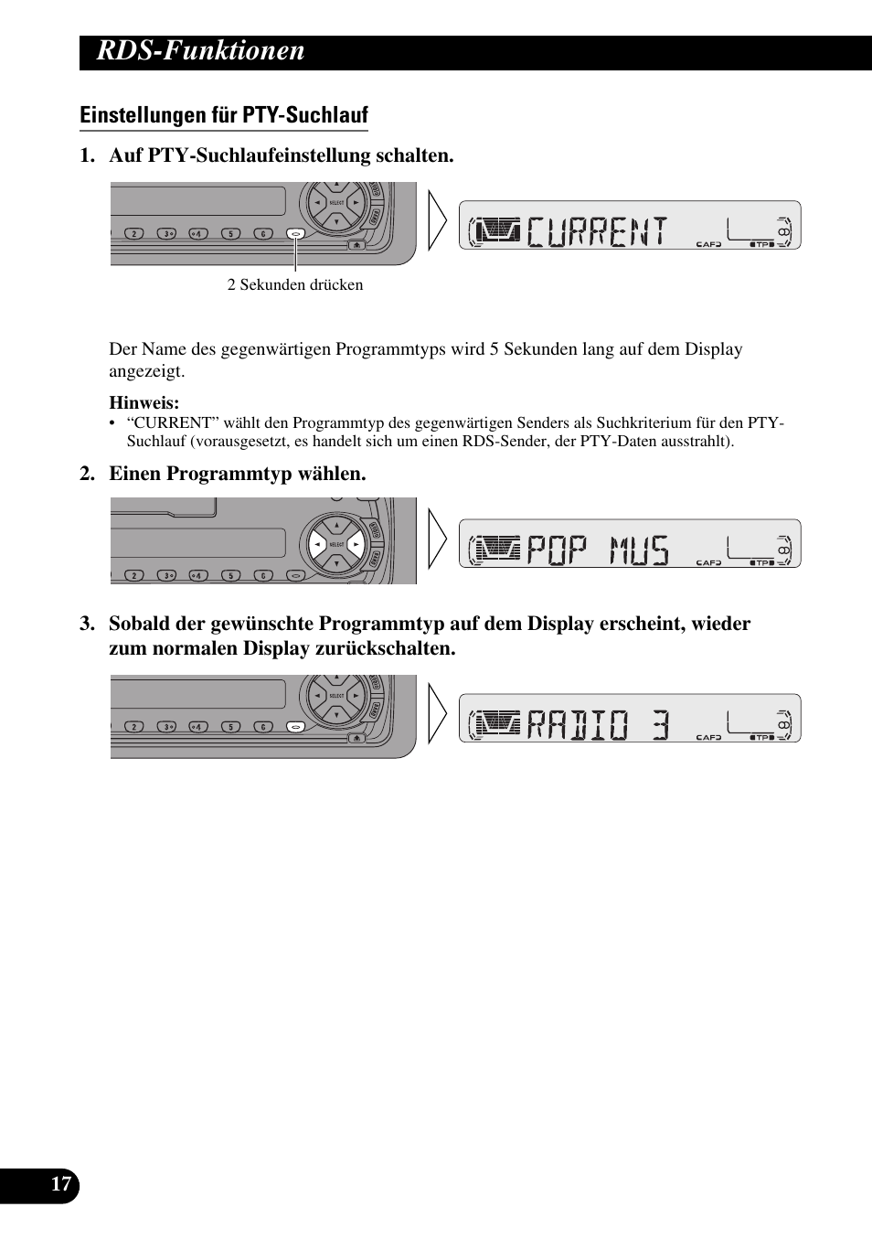 Einstellungen für pty-suchlauf, Rds-funktionen | Pioneer KEH-P4010R User Manual | Page 82 / 100