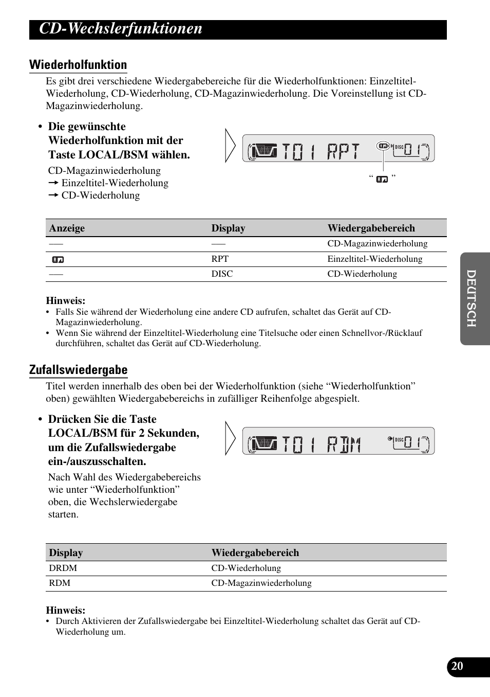 Cd-wechslerfunktionen, Wiederholfunktion, Zufallswiedergabe | Pioneer KEH-P4010R User Manual | Page 85 / 100