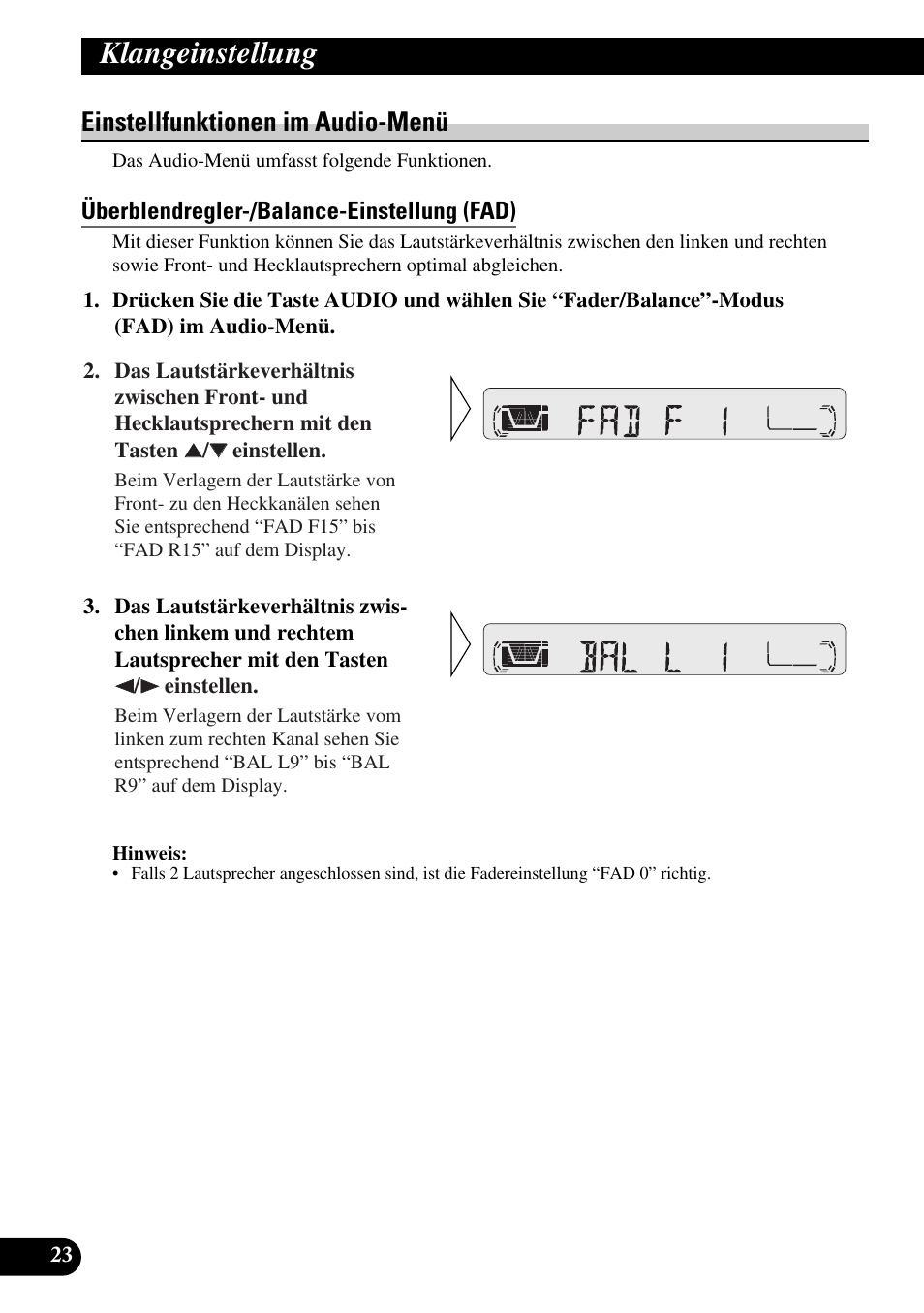 Einstellfunktionen im audio-menü, Überblendregler-/balance- einstellung (fad), Klangeinstellung | Pioneer KEH-P4010R User Manual | Page 88 / 100
