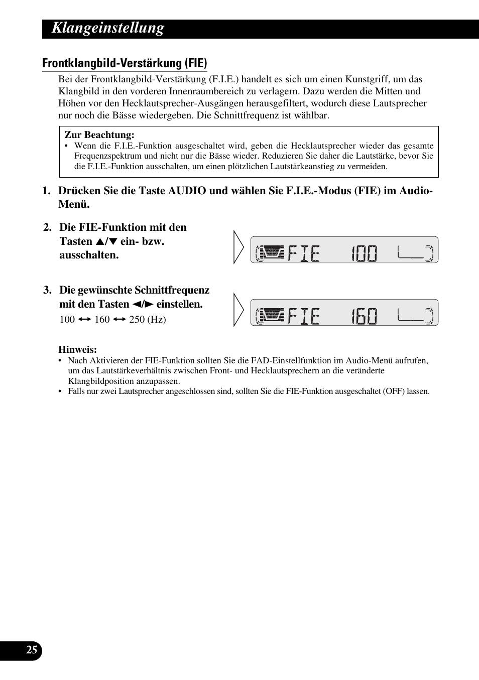 Frontklangbild-verstärkung (fie), Klangeinstellung | Pioneer KEH-P4010R User Manual | Page 90 / 100