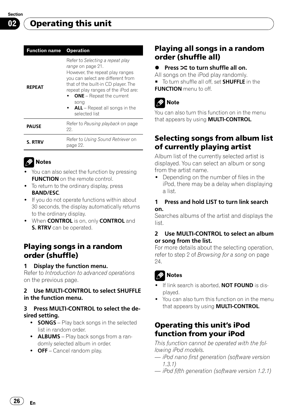 Playing songs in a random order, Shuffle), Playing all songs in a random order | Shuffle all), Selecting songs from album list of, Currently playing artist, Operating this unit’s ipod function, From your ipod, Operating this unit, Playing songs in a random order (shuffle) | Pioneer DEH-P700BT User Manual | Page 26 / 72