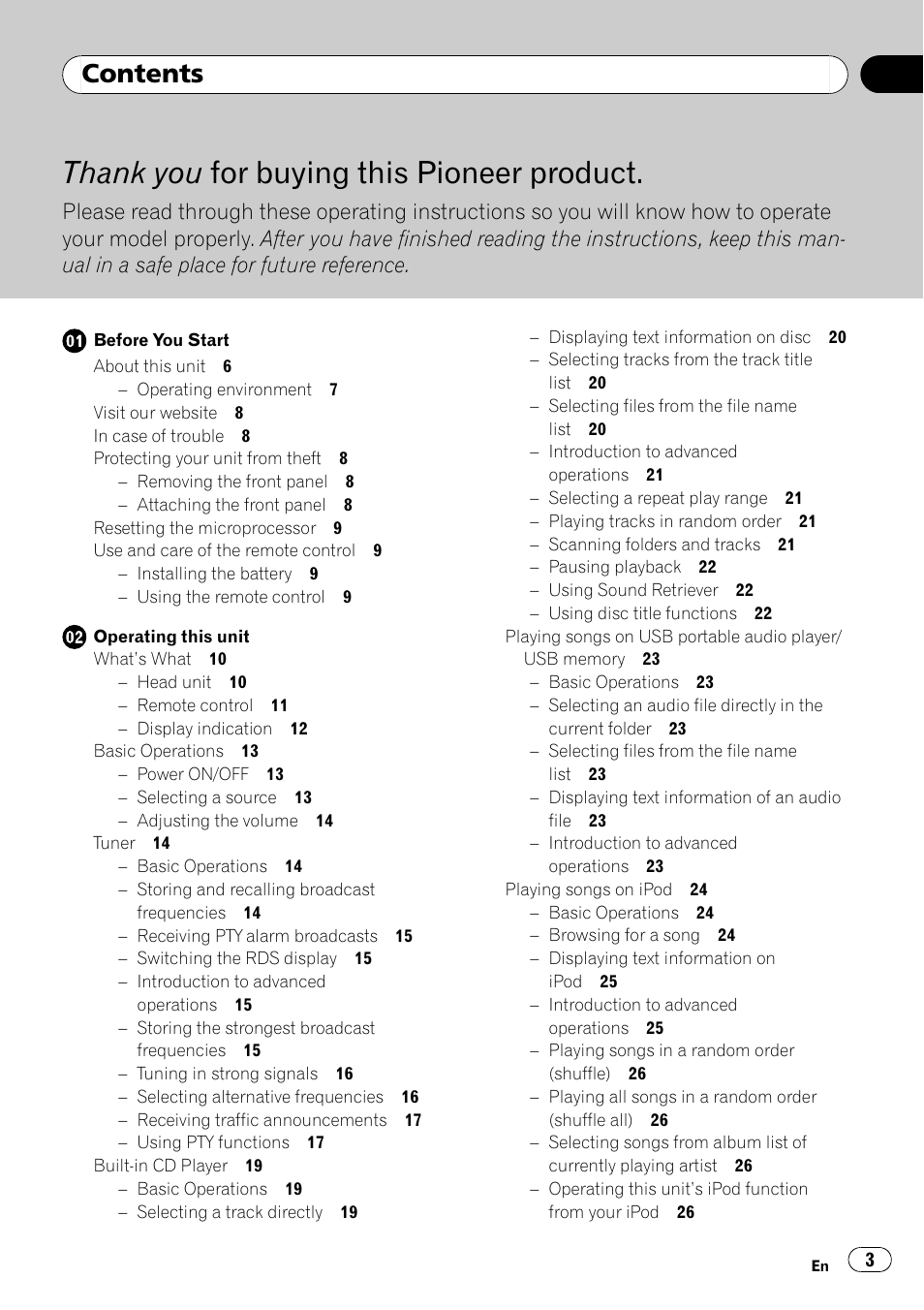 Pioneer DEH-P700BT User Manual | Page 3 / 72