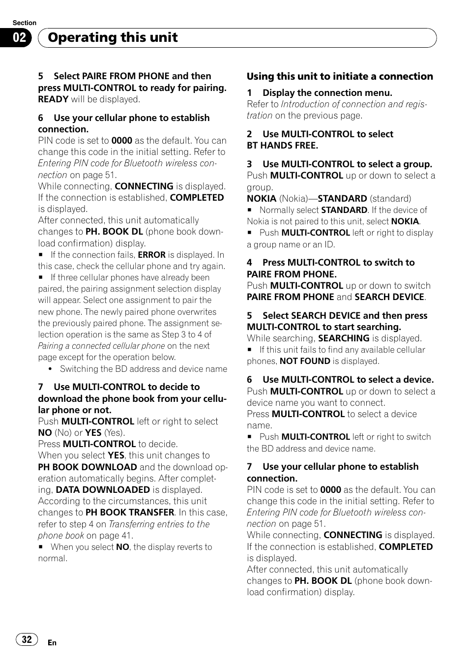 Operating this unit | Pioneer DEH-P700BT User Manual | Page 32 / 72