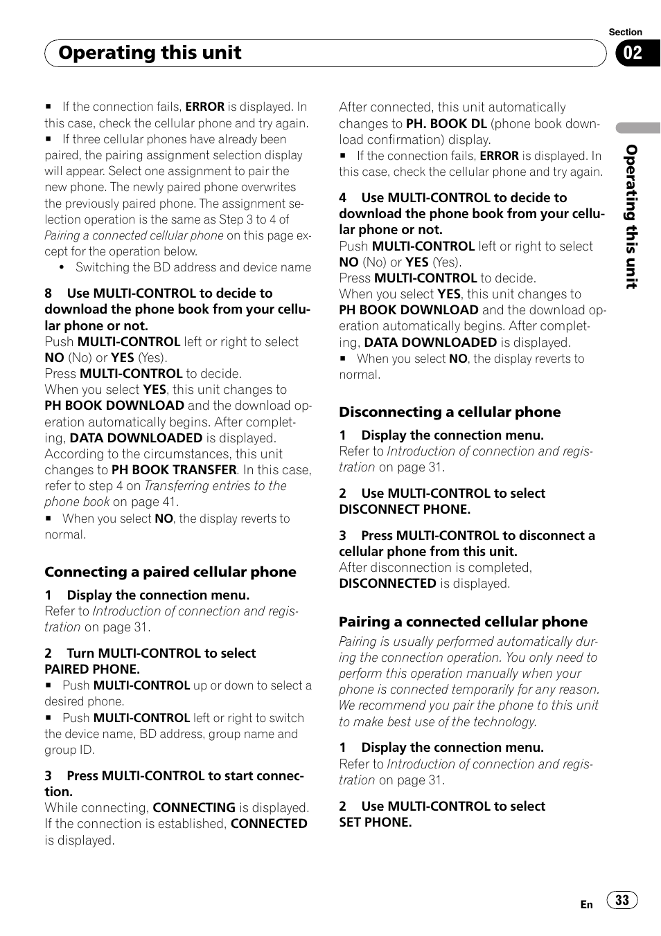 Operating this unit | Pioneer DEH-P700BT User Manual | Page 33 / 72