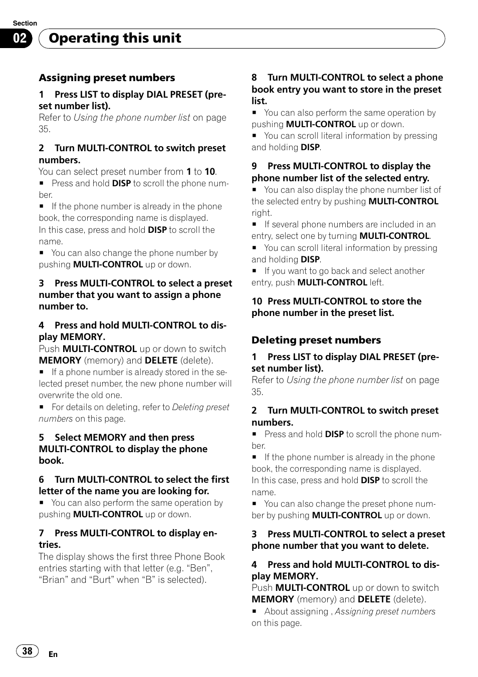 Operating this unit | Pioneer DEH-P700BT User Manual | Page 38 / 72