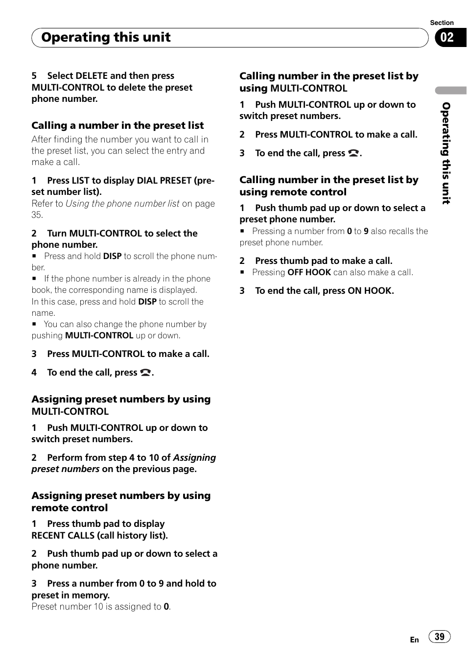 Operating this unit | Pioneer DEH-P700BT User Manual | Page 39 / 72