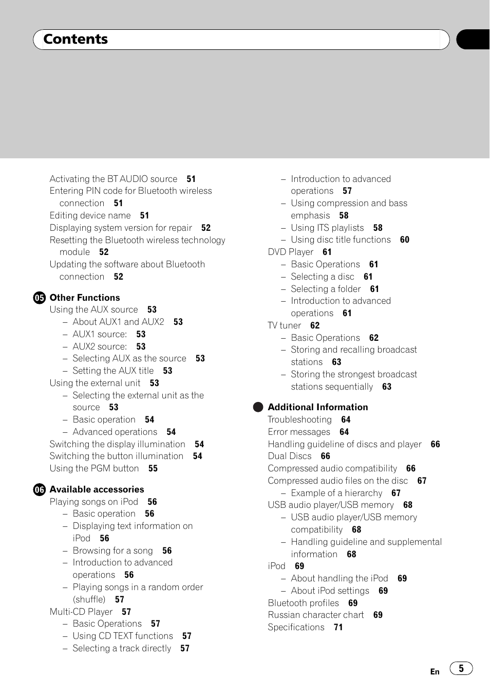 Pioneer DEH-P700BT User Manual | Page 5 / 72