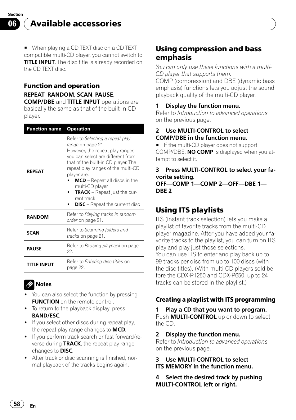 Using compression and bass, Emphasis, Using its playlists 58 | Available accessories, Using compression and bass emphasis, Using its playlists | Pioneer DEH-P700BT User Manual | Page 58 / 72