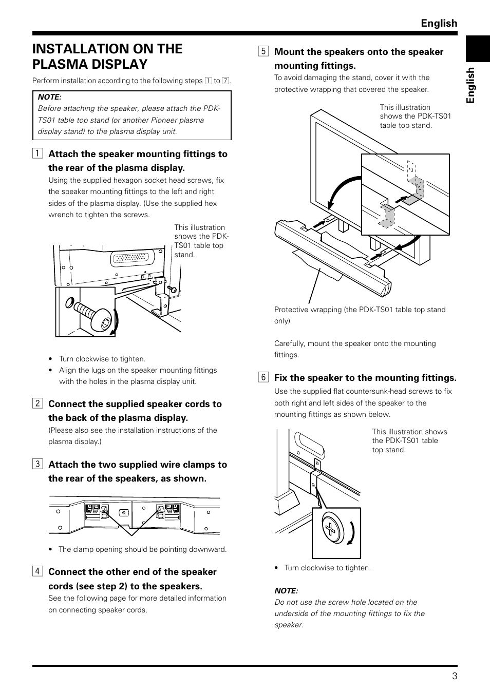 Installation on the plasma display, English | Pioneer PDP-S08 User Manual | Page 3 / 20