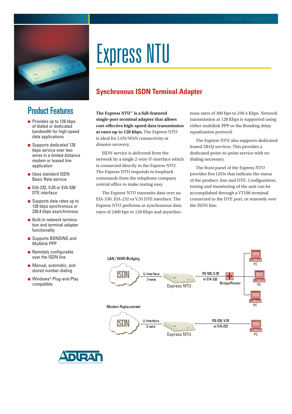 ADTRAN Express NTU ISDN Terminal Adapter User Manual | 2 pages