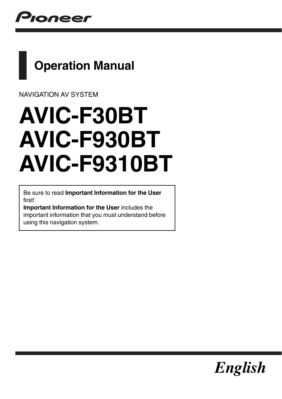 Pioneer AVIC-F9310BT User Manual | 208 pages